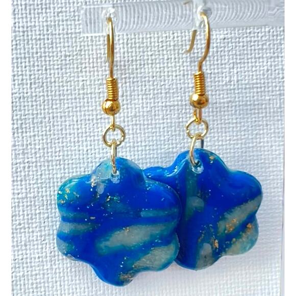 Artisan Sand & Sea Flower Clay Dangle Earrings – 1.75" Length - Picture 1 of 2